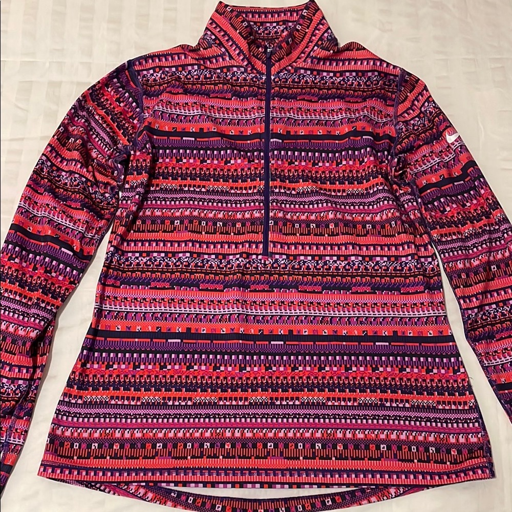 NikePro Running Hyperwarm Dri-Fit Zip Up Colorful Pattern Quarter-Zip Size Large